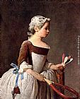 Jean Baptiste Simeon Chardin Famous Paintings - Girl with a featherball racket